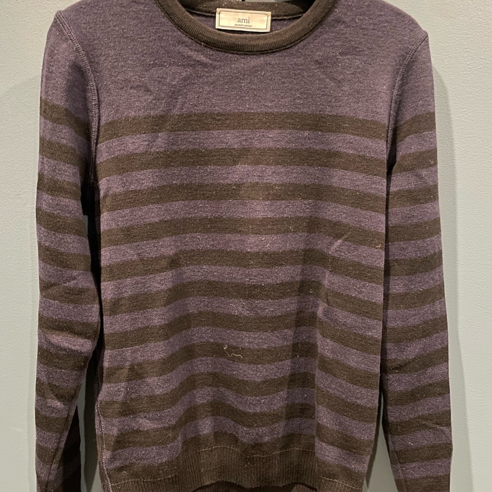 Ami Purple and Gray Striped Men's Sweater